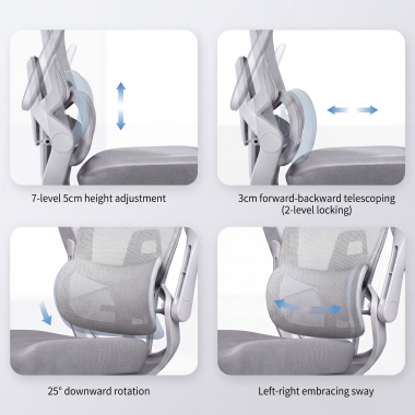 ergonomischer burostuhl weiss grau halo z3 netzstoff 4d verstellbare armlehnen lordosenstutze kopfstutze ausziehbare fussstutze 5