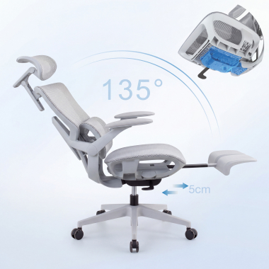 ergonomischer burostuhl weiss grau halo z3 netzstoff 4d verstellbare armlehnen lordosenstutze kopfstutze ausziehbare fussstutze 10