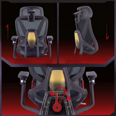 ergonomischer burostuhl schwarz glide ultra netzstoff 5d verstellbare armlehnen lordosenstutze kopfstutze ausziehbare fussstutze 7
