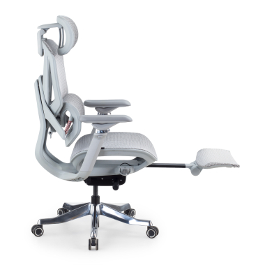ergonomischer burostuhl weiss grau glide ultra netzstoff 5d verstellbare armlehnen lordosenstutze kopfstutze ausziehbare fussstutze 12