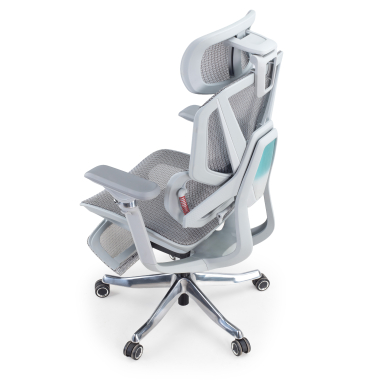ergonomischer burostuhl weiss grau glide ultra netzstoff 5d verstellbare armlehnen lordosenstutze kopfstutze ausziehbare fussstutze 15
