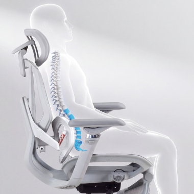 ergonomischer burostuhl weiss grau glide ultra netzstoff 5d verstellbare armlehnen lordosenstutze kopfstutze ausziehbare fussstutze 9