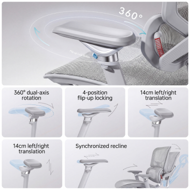 ergonomischer burostuhl weiss grau glide ultra netzstoff 5d verstellbare armlehnen lordosenstutze kopfstutze ausziehbare fussstutze 8