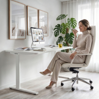 Bürotisch mit Kabeldurchführung Ellipse, verstärktes Gestell und ovale Säule