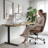 Bürotisch mit Kabeldurchführung Ellipse, verstärktes Gestell und ovale Säule