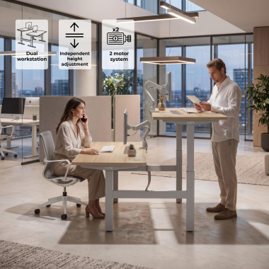 hohenverstellbarer schreibtisch aluminio flax oak erghos go 3