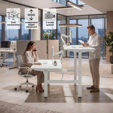 hohenverstellbarer schreibtisch weiss warm white erghos go 3