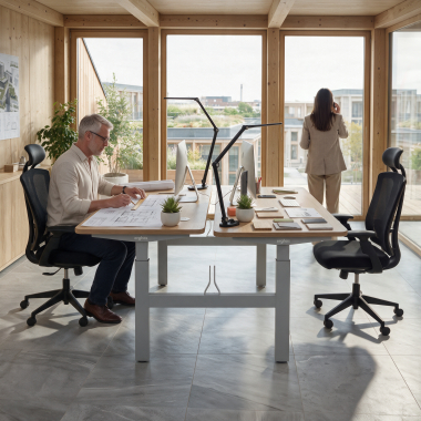 hohenverstellbarer schreibtisch aluminio red oak erghos go 8