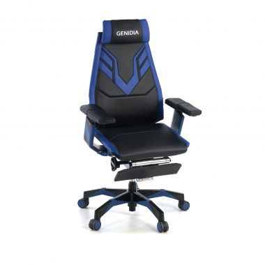 gaming stuhl blau genidia naturleder 5d verstellbare armlehnen lordosenstutze ausziehbare fussstutze 1