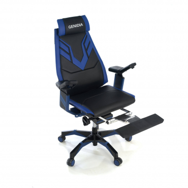 gaming stuhl blau genidia naturleder 5d verstellbare armlehnen lordosenstutze ausziehbare fussstutze 6