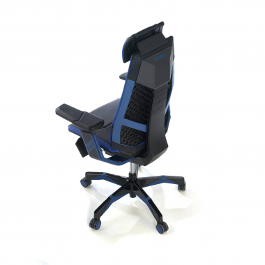 gaming stuhl blau genidia naturleder 5d verstellbare armlehnen lordosenstutze ausziehbare fussstutze 9