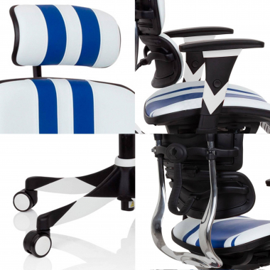 gaming stuhl blau ergoplus naturleder 3d verstellbare armlehnen lordosenstutze ausziehbare fussstutze 6