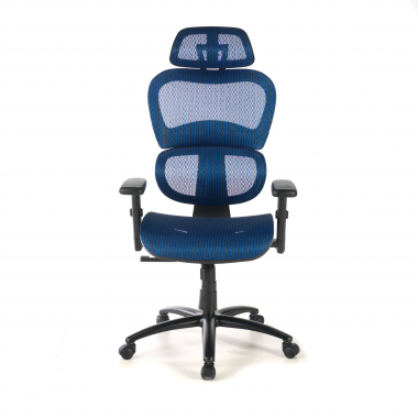ergonomischer burostuhl blau schwarze struktur netzstoff 3d verstellbare armlehnen doppelte lordosenstutze kopfstutze 5