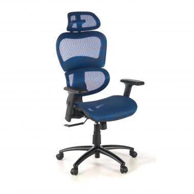 ergonomischer burostuhl blau schwarze struktur netzstoff 3d verstellbare armlehnen doppelte lordosenstutze kopfstutze 1