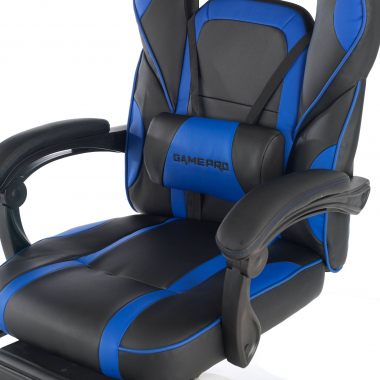 gaming stuhl blau logan kunstleder bewegliche armlehnen lumbal und nackenkissen kopfstutze ausziehbare fussstutze 9