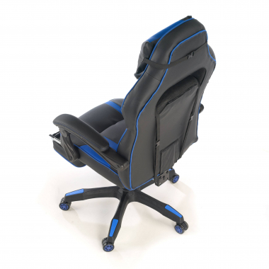 gaming stuhl blau logan kunstleder bewegliche armlehnen lumbal und nackenkissen kopfstutze ausziehbare fussstutze 8