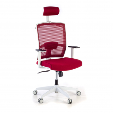 ergonomischer burostuhl weiss rot weisse struktur kopfstutze netzstoff 1d verstellbare armlehnen lordosenstutze kopfstutze 1
