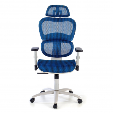 ergonomischer burostuhl weiss blau weisse struktur netzstoff 3d verstellbare armlehnen doppelte lordosenstutze kopfstutze 5