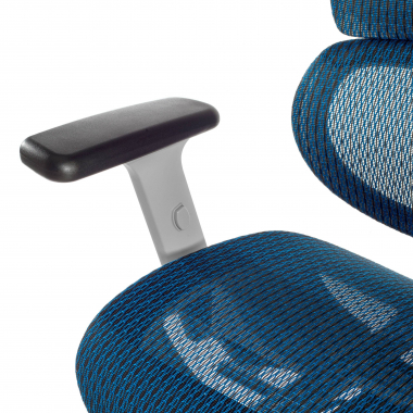 ergonomischer burostuhl weiss blau weisse struktur netzstoff 3d verstellbare armlehnen doppelte lordosenstutze kopfstutze 6