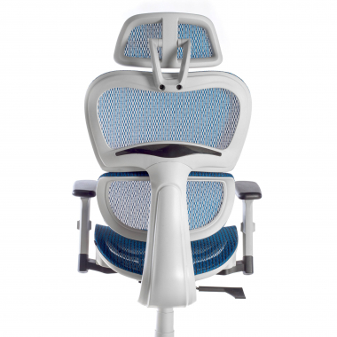 ergonomischer burostuhl weiss blau weisse struktur netzstoff 3d verstellbare armlehnen doppelte lordosenstutze kopfstutze 7