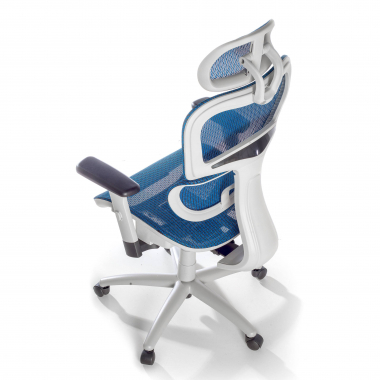ergonomischer burostuhl weiss blau weisse struktur netzstoff 3d verstellbare armlehnen doppelte lordosenstutze kopfstutze 8