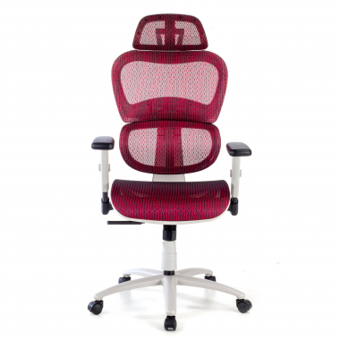 ergonomischer burostuhl weiss rot weisse struktur netzstoff 3d verstellbare armlehnen doppelte lordosenstutze kopfstutze 5