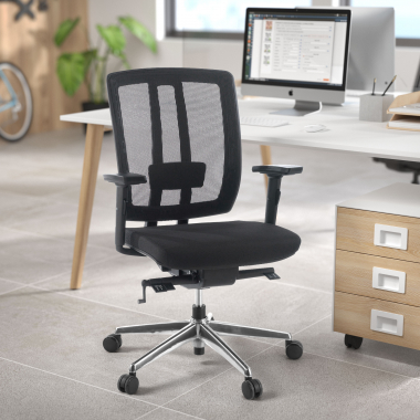burostuhl home office schwarz ohne kopfstutze gepolstert netzstoff bewegliche armlehnen lordosenstutze 2