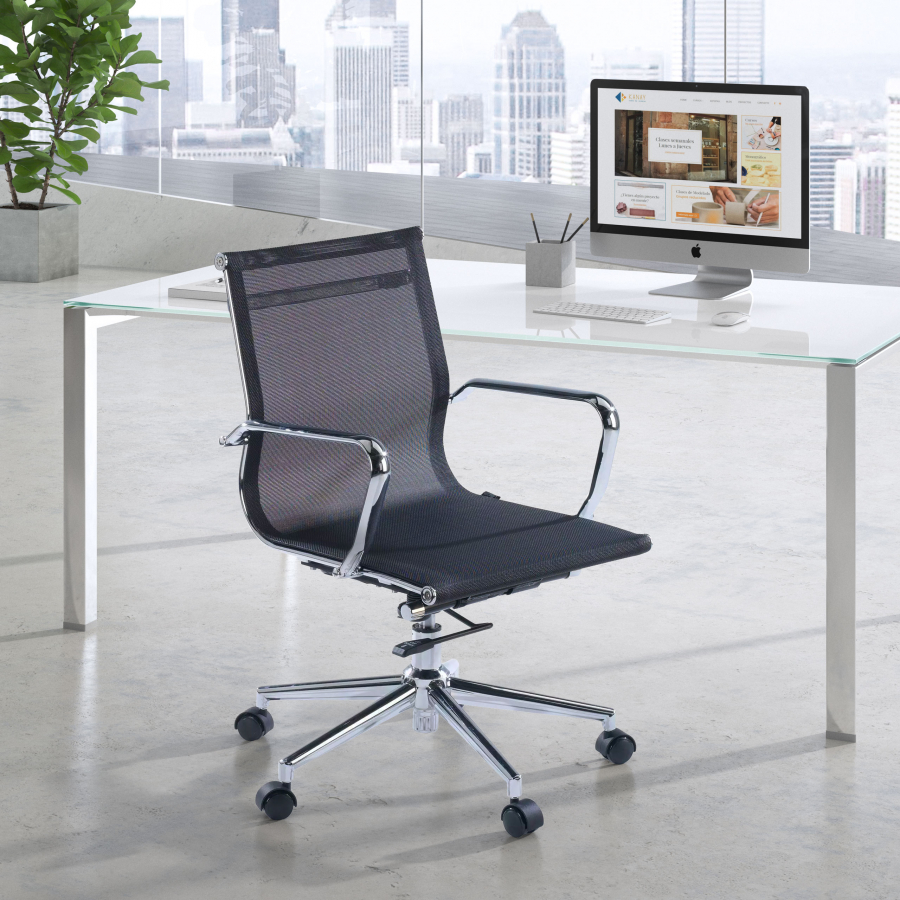 Design Bürostuhl Stilo, Chromgestell, niedrige Rückenlehne aus Netzstoff