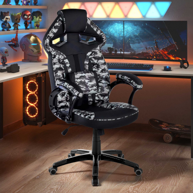 gaming stuhl grau tarnmuster kunstleder feste armlehnen 2