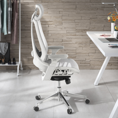 ergonomischer burostuhl weiss grau thunder netzstoff 3d verstellbare armlehnen lordosenstutze kopfstutze 2