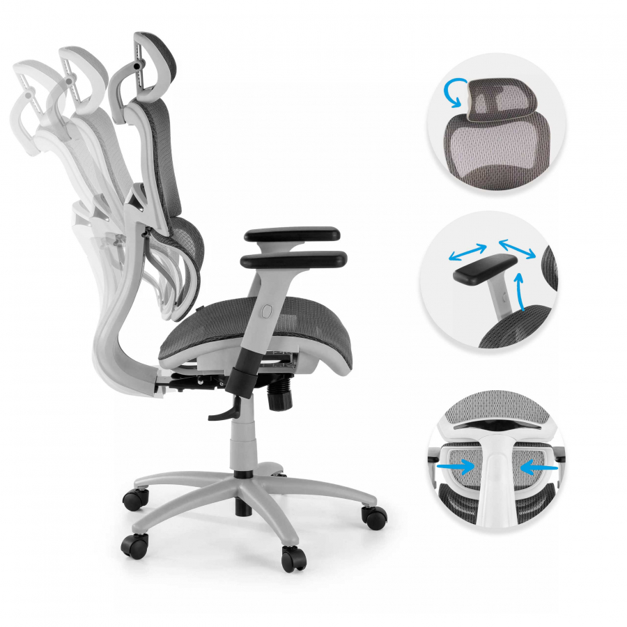 Ergonomischer Bürostuhl Ergocity white, Lendenkissen, 3D-Armlehnen