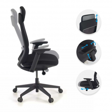 ergonomischer burostuhl schwarz schwarze struktur stoff 3d verstellbare armlehnen 3