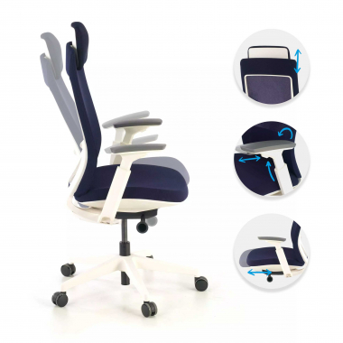 ergonomischer burostuhl weiss blau weisse struktur stoff 3d verstellbare armlehnen 3