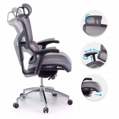 ergonomischer burostuhl grau next1 mit kopfstutze netzstoff 4d verstellbare armlehnen lordosenstutze kopfstutze 3