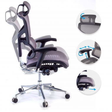 ergonomischer burostuhl grau next2 mit kopfstutze netzstoff 4d verstellbare armlehnen lordosenstutze kopfstutze 3