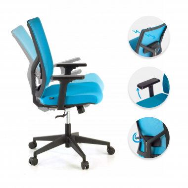 ergonomischer burostuhl blau schwarze struktur kopfstutze netzstoff 1d verstellbare armlehnen lordosenstutze 3