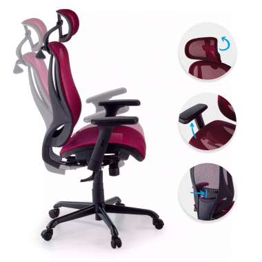 ergonomischer burostuhl rot locktech netzstoff 1d verstellbare armlehnen lordosenstutze kopfstutze 3