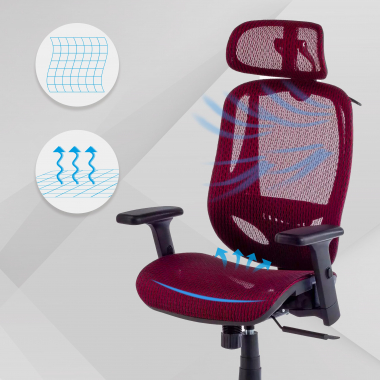 ergonomischer burostuhl rot locktech netzstoff 1d verstellbare armlehnen lordosenstutze kopfstutze 4