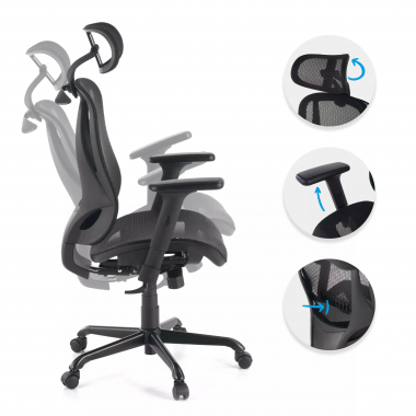 ergonomischer burostuhl schwarz locktech netzstoff 1d verstellbare armlehnen lordosenstutze kopfstutze 3
