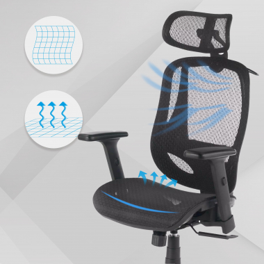 ergonomischer burostuhl schwarz locktech netzstoff 1d verstellbare armlehnen lordosenstutze kopfstutze 4