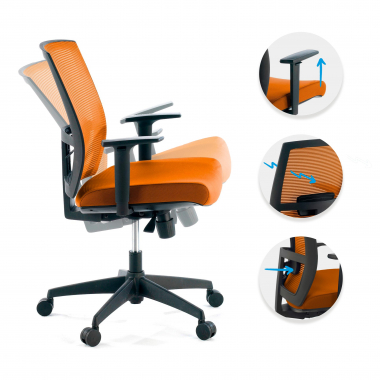 ergonomischer burostuhl orange schwarzes gestell netzstoff 1d verstellbare armlehnen lordosenstutze 3