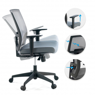 ergonomischer burostuhl grau schwarzes gestell netzstoff 1d verstellbare armlehnen lordosenstutze 3