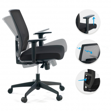 ergonomischer burostuhl schwarz schwarzes gestell netzstoff 1d verstellbare armlehnen lordosenstutze 3