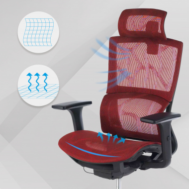 ergonomischer burostuhl rot winter netzstoff 3d verstellbare armlehnen doppelte lordosenstutze kopfstutze 3