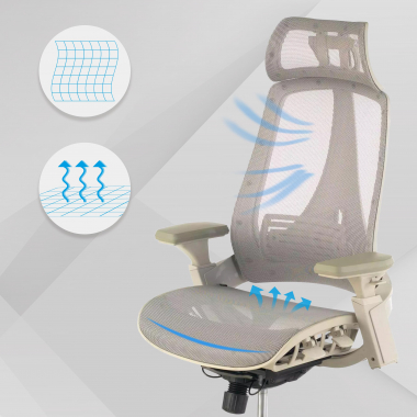 ergonomischer burostuhl weiss grau thunder netzstoff 3d verstellbare armlehnen lordosenstutze kopfstutze 4