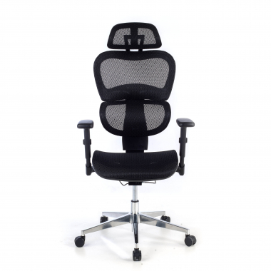 ergonomischer burostuhl schwarz schwarze struktur verchromter fuss netzstoff 3d verstellbare armlehnen doppelte lordosenstutze kopfstutze 5