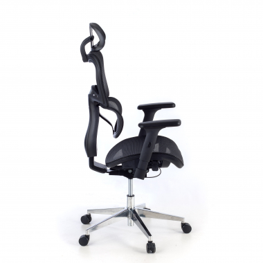 ergonomischer burostuhl schwarz schwarze struktur verchromter fuss netzstoff 3d verstellbare armlehnen doppelte lordosenstutze kopfstutze 6