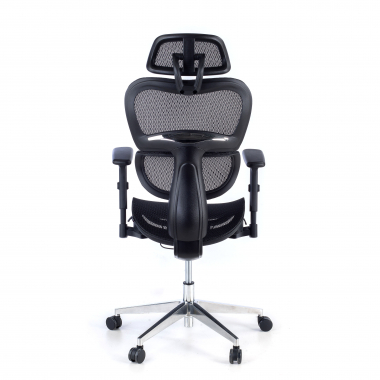 ergonomischer burostuhl schwarz schwarze struktur verchromter fuss netzstoff 3d verstellbare armlehnen doppelte lordosenstutze kopfstutze 8