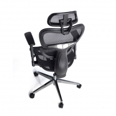 ergonomischer burostuhl schwarz schwarze struktur verchromter fuss netzstoff 3d verstellbare armlehnen doppelte lordosenstutze kopfstutze 9