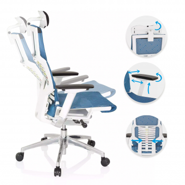 gunstiger burostuhl weiss blau weisse struktur netzstoff 4d verstellbare armlehnen lordosenstutze kopfstutze 3